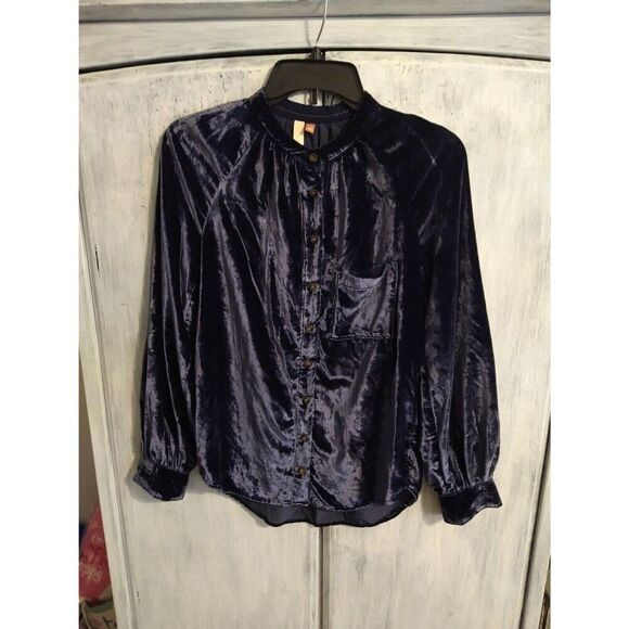 Pilcro velour  puff sleeve button up top xxs Y2K Vintage Classic - Picture 3 of 8